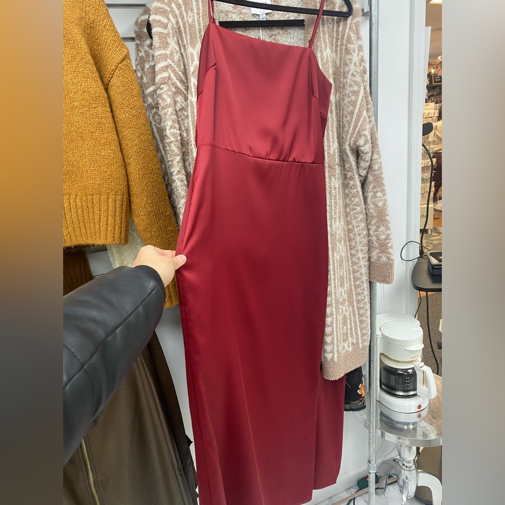 Red satin dress